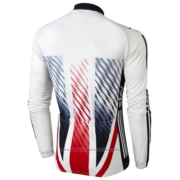 2016 Maillot Cyclisme Sky Champion Regno Unito Blanc et Rouge Manches Longues et Cuissard